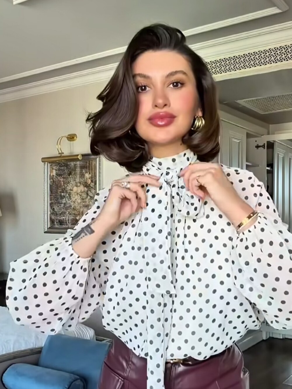 ZARA POLKA DOT BOW BLOUSE
